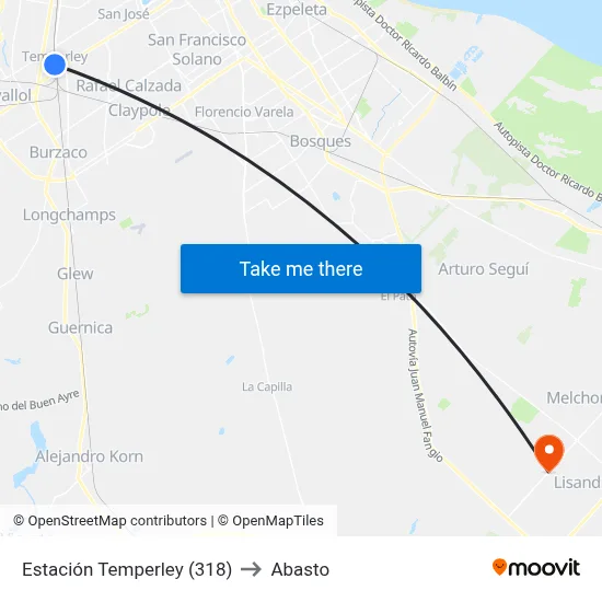 Estación Temperley (318) to Abasto map