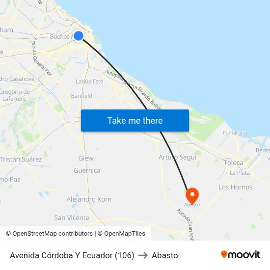 Avenida Córdoba Y Ecuador (106) to Abasto map
