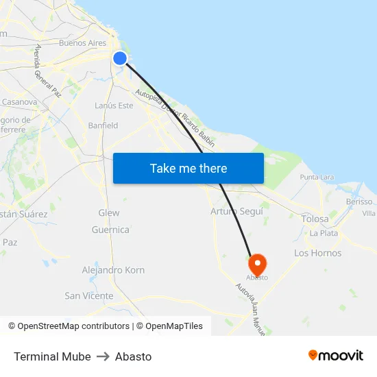 Terminal Mube to Abasto map