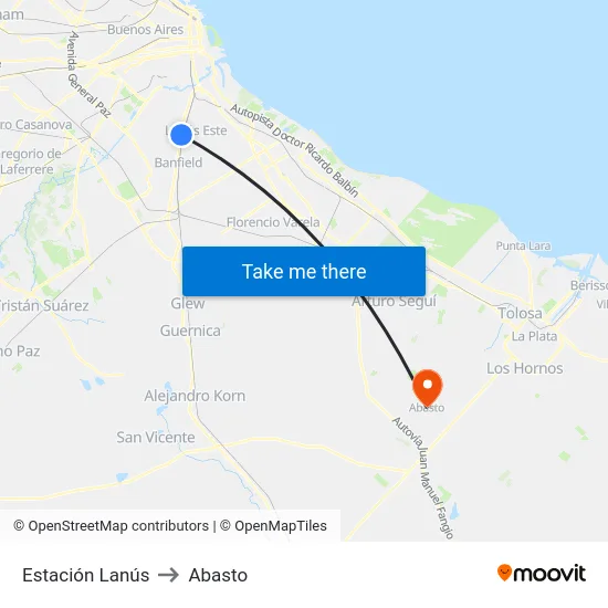 Estación Lanús to Abasto map