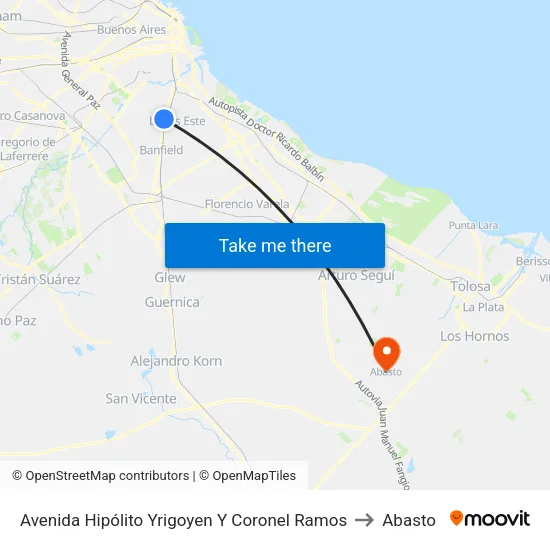 Avenida Hipólito Yrigoyen Y Coronel Ramos to Abasto map