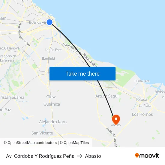Av. Córdoba Y Rodríguez Peña to Abasto map