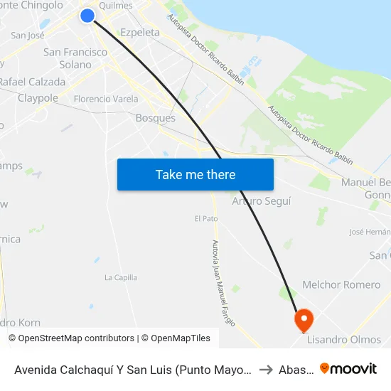 Avenida Calchaquí Y San Luis (Punto Mayorista) to Abasto map
