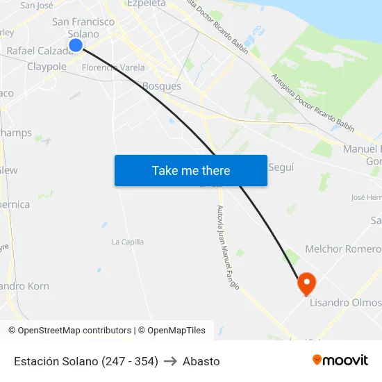 Estación Solano (247 - 354) to Abasto map