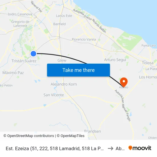 Estación Ezeiza (51, 222, 518 Lamadrid, 518 La Porteña, 518 Spegazzini) to Abasto map