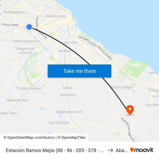 Estación Ramos Mejía (88 - 96 - 205 - 378 - 382 - 620 - 621) to Abasto map