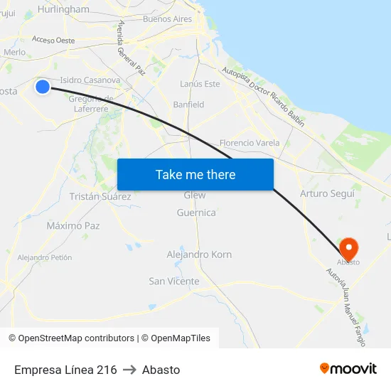 Empresa Línea 216 to Abasto map