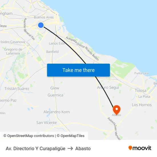 Av. Directorio Y Curapaligüe to Abasto map