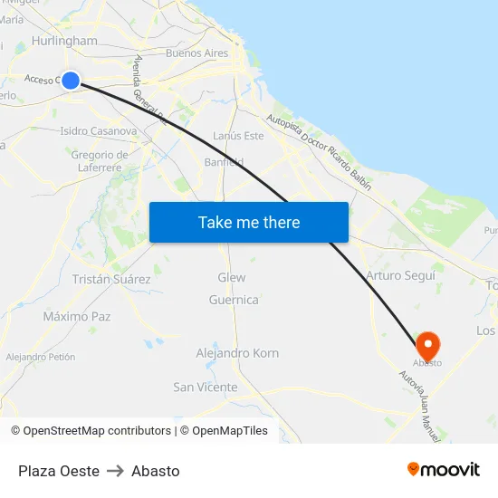 Plaza Oeste to Abasto map