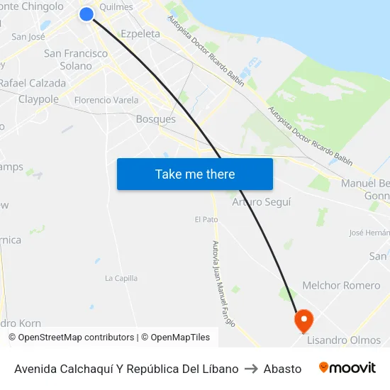 Avenida Calchaquí Y República Del Líbano (85 - 98 - 148 - 257 - 293) to Abasto map