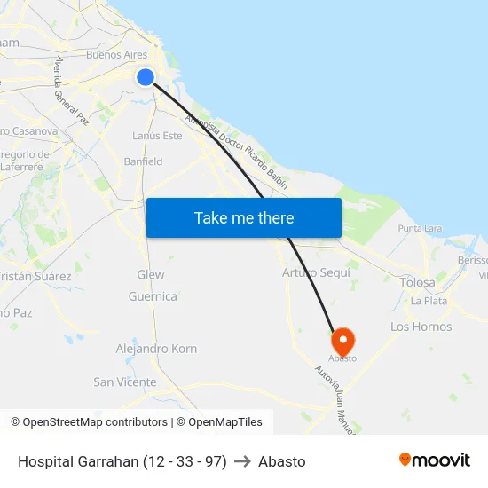 Hospital Garrahan (12 - 33 - 97) to Abasto map