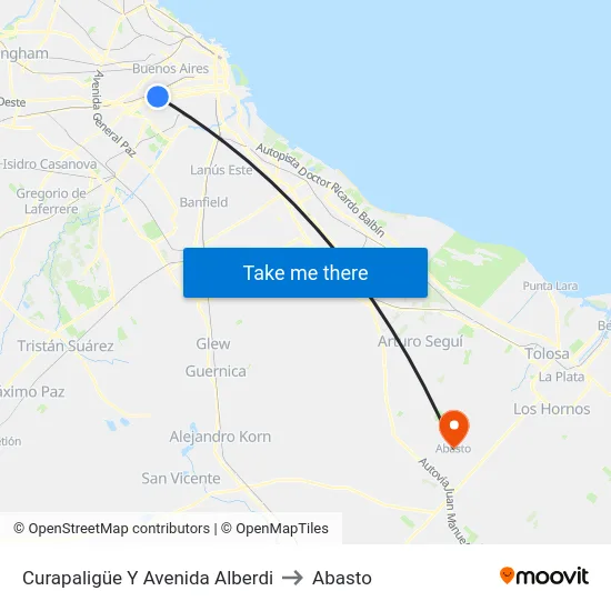 Curapaligüe Y Avenida Alberdi to Abasto map