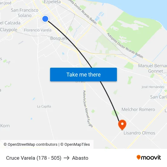 Cruce Varela (178 - 505) to Abasto map