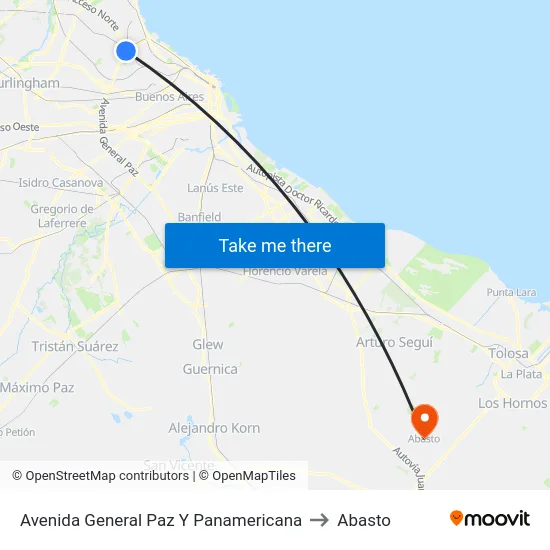 Avenida General Paz Y Panamericana to Abasto map