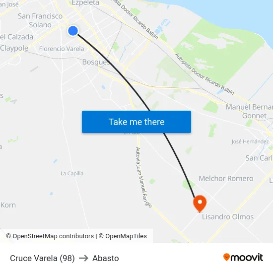 Cruce Varela (98) to Abasto map