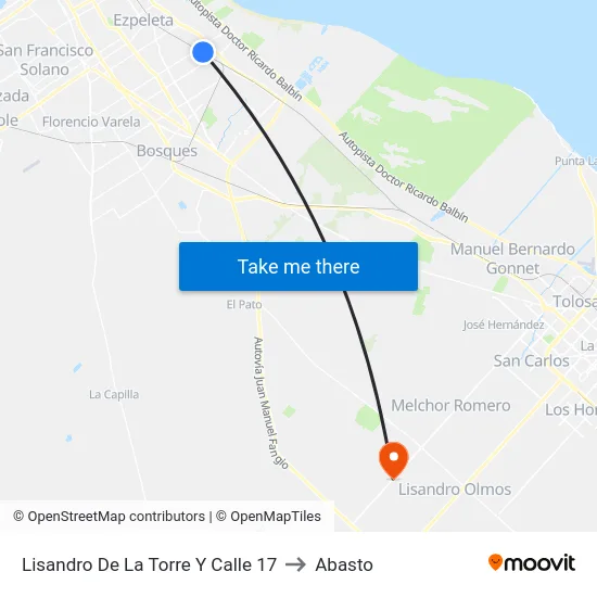 Lisandro De La Torre Y Calle 17 to Abasto map