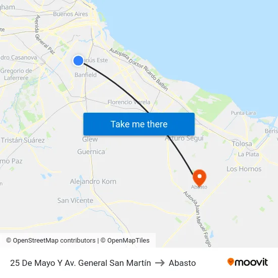 25 De Mayo Y Av. General San Martín to Abasto map