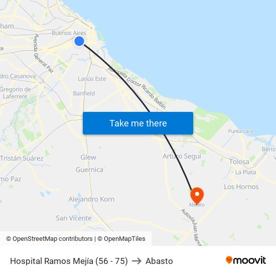 Hospital Ramos Mejía (56 - 75) to Abasto map