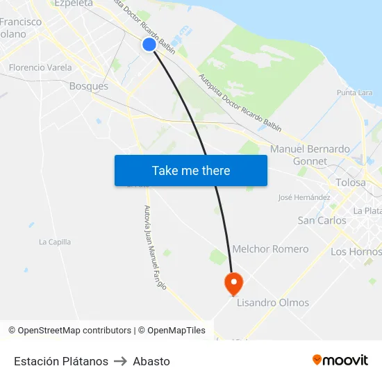 Estación Plátanos to Abasto map