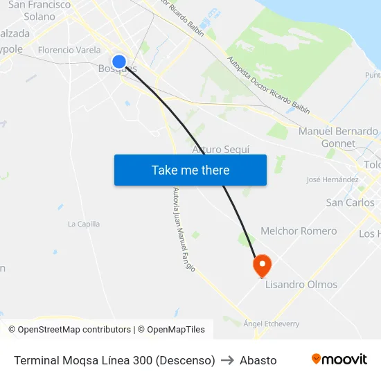 Terminal Moqsa Línea 300 (Descenso) to Abasto map