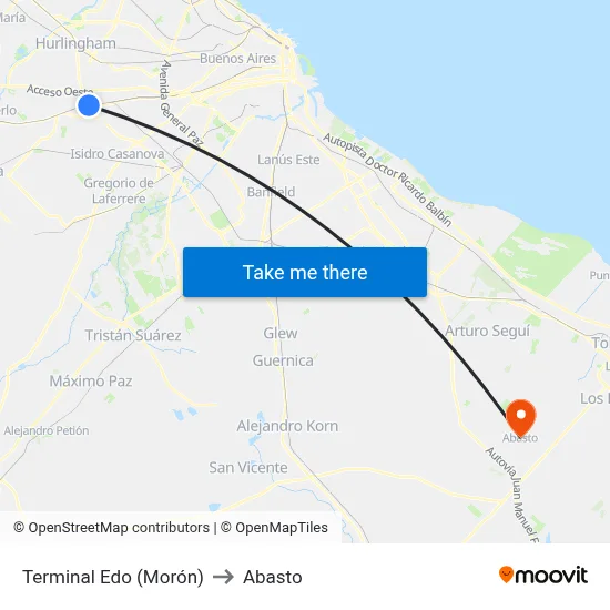 Terminal Edo (Morón) to Abasto map