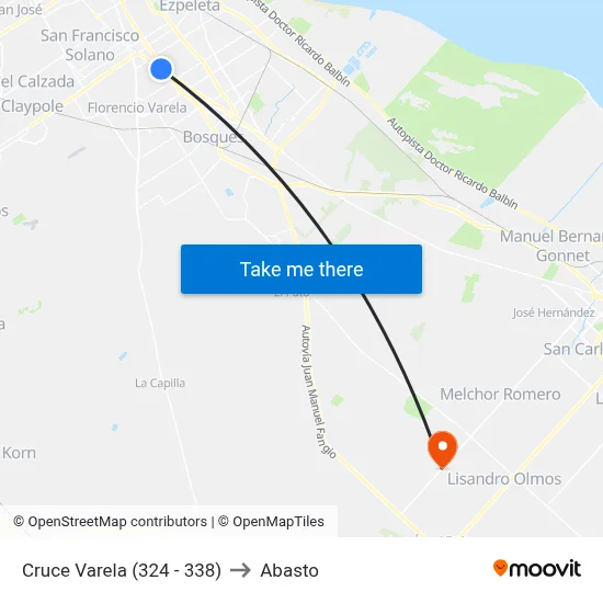 Cruce Varela (324 - 338) to Abasto map