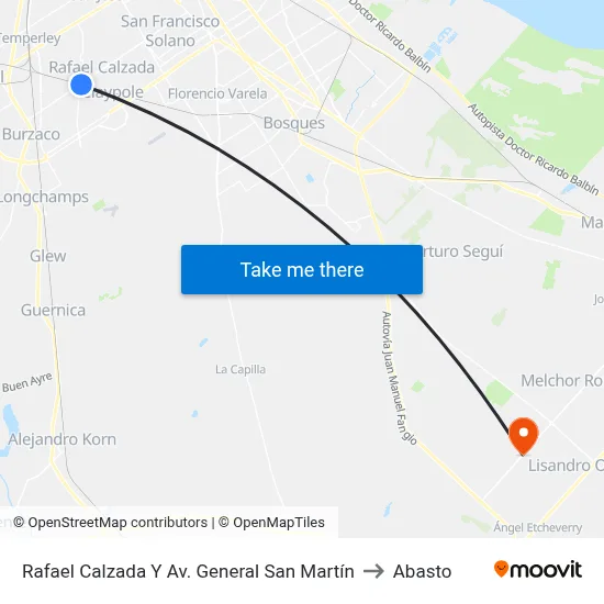 Rafael Calzada Y Av. General San Martín to Abasto map