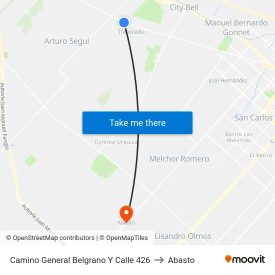 Camino General Belgrano Y Calle 426 to Abasto map