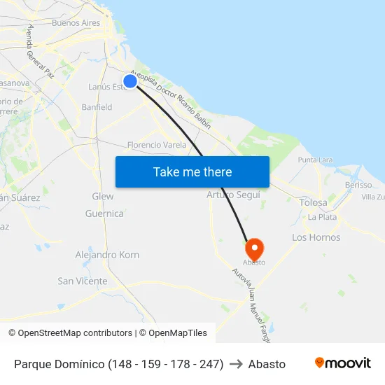 Parque Domínico (148 - 159 - 178 - 247) to Abasto map