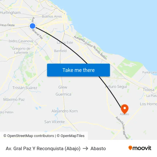 Av. Gral Paz Y Reconquista (Abajo) to Abasto map