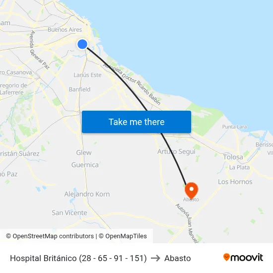 Hospital Británico (28 - 65 - 91 - 151) to Abasto map