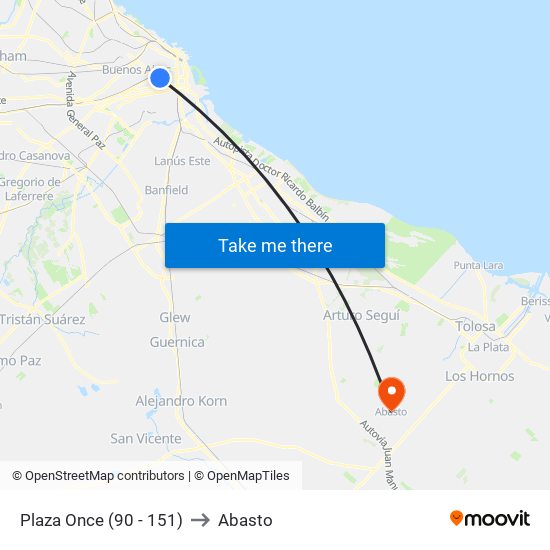 Plaza Once (90 - 151) to Abasto map