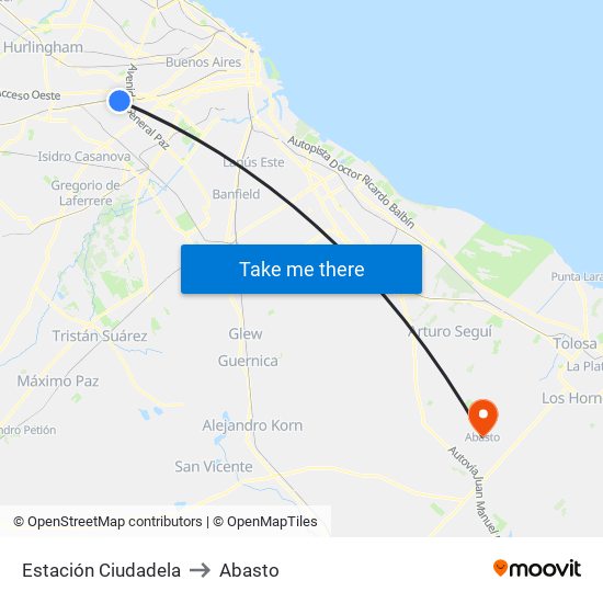 Estación Ciudadela to Abasto map
