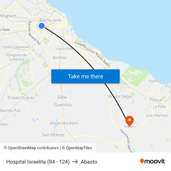 Hospital Israelita (84 - 124) to Abasto map