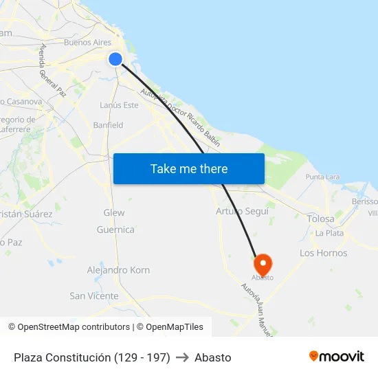 Plaza Constitución (129 - 197) to Abasto map