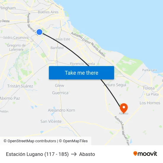 Estación Lugano (117 - 185) to Abasto map