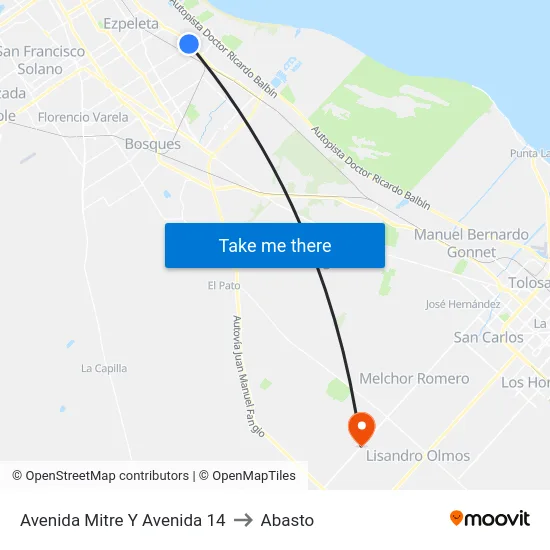 Avenida Mitre Y Avenida 14 to Abasto map