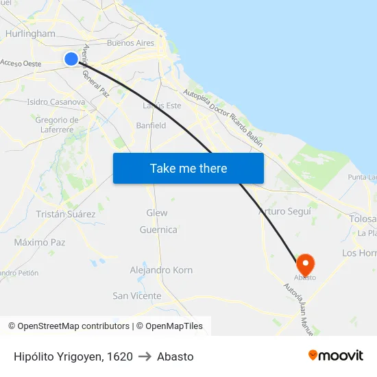 Hipólito Yrigoyen, 1620 to Abasto map
