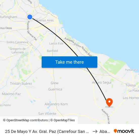 25 De Mayo Y Av. Gral. Paz (Carrefour San Martín) to Abasto map