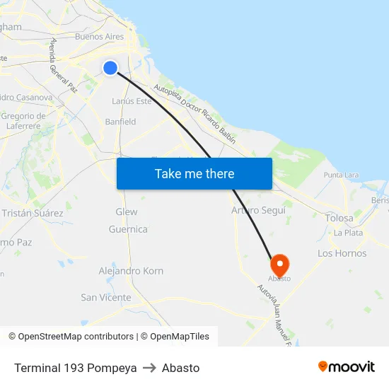Terminal 193 Pompeya to Abasto map