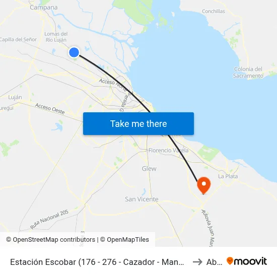 Estación Escobar (176 - 276 - Cazador - Manny - Lago - Paraná De Las Palmas) to Abasto map