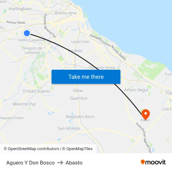 Aguero Y Don Bosco to Abasto map