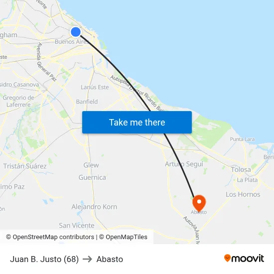 Juan B. Justo (68) to Abasto map