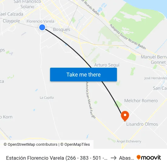 Estación Florencio Varela (266 - 383 - 501 - 504) to Abasto map