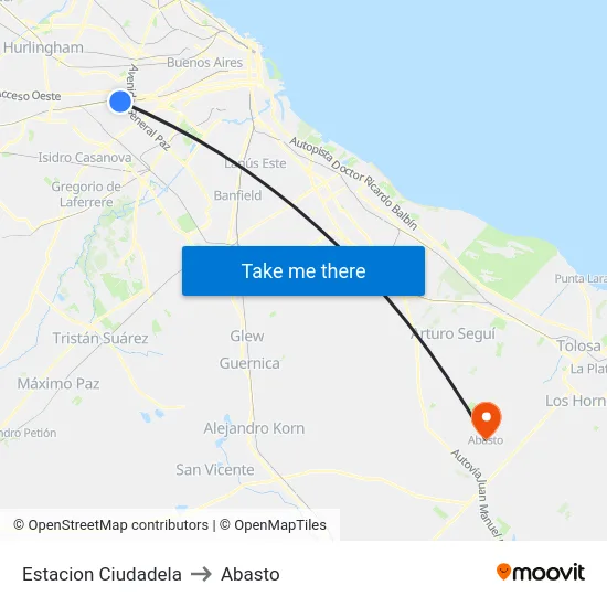 Estacion Ciudadela to Abasto map