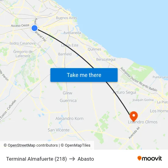 Terminal Almafuerte (218) to Abasto map