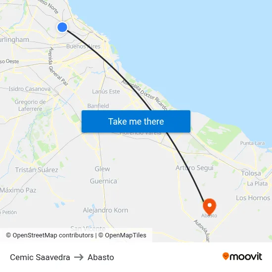 Cemic Saavedra to Abasto map