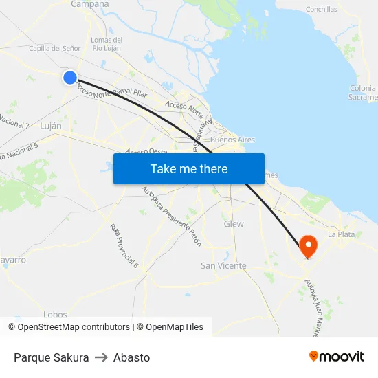 Parque Sakura to Abasto map