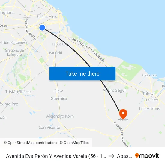 Avenida Eva Perón Y Avenida Varela (56 - 103) to Abasto map