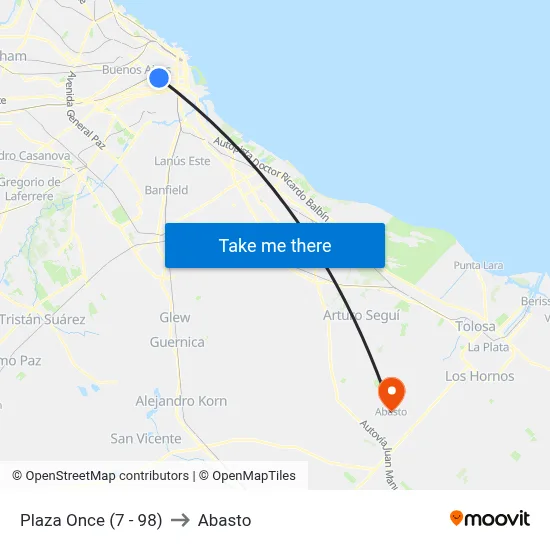 Plaza Once (7 - 98) to Abasto map